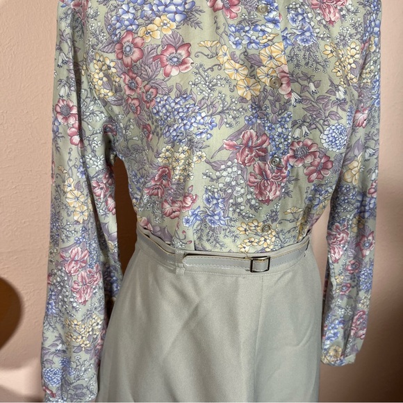 Vintage 70 80 Retro Victorian pastel floral Prairie Grey High waist Skirt set - Picture 12 of 17